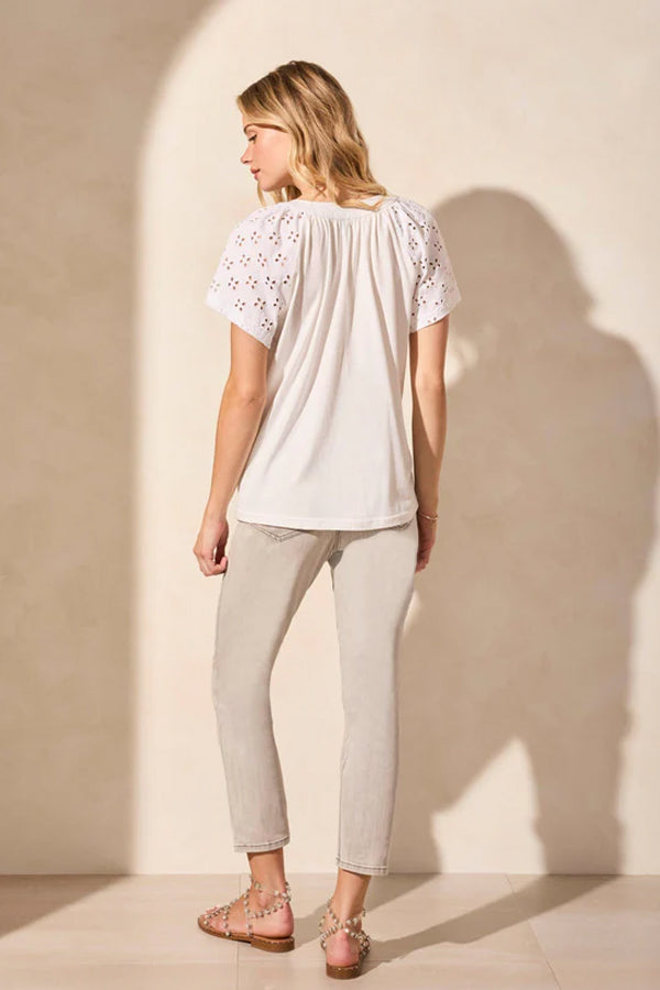 Tribal Embroidered Eyelet Short-Sleeve Top