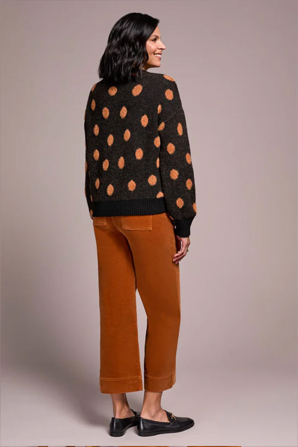 Tribal Knit Eyelash Crew Neck Polka-Dot Sweater