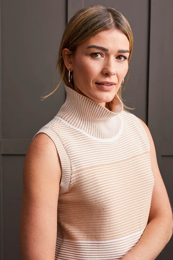 Tribal Cowl Neck Sleeveless Sweater