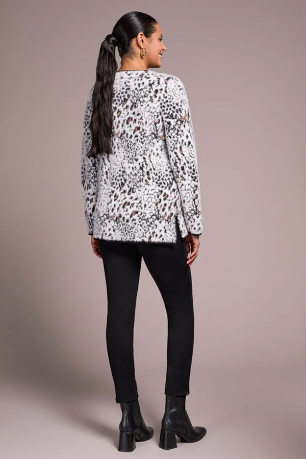 Tribal Fuzzy Animal V-Neck Sweater