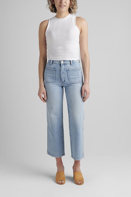 Silver Patch Pocket High Rise Wide Leg Jeans