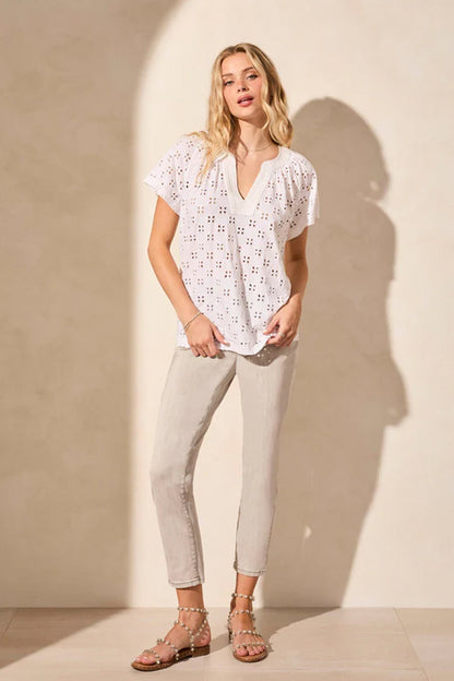 Tribal Embroidered Eyelet Short-Sleeve Top