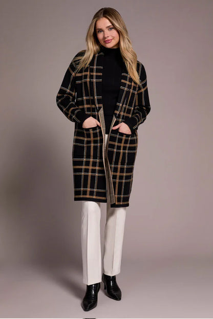 Tribal Double Knit Long Plaid Coatigan