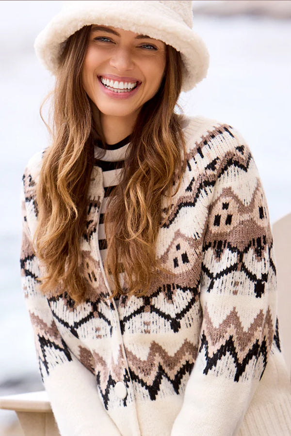 Tribal Fair Isle Button Front Sweater Cardigan