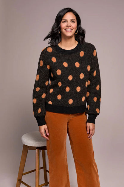 Tribal Knit Eyelash Crew Neck Polka-Dot Sweater