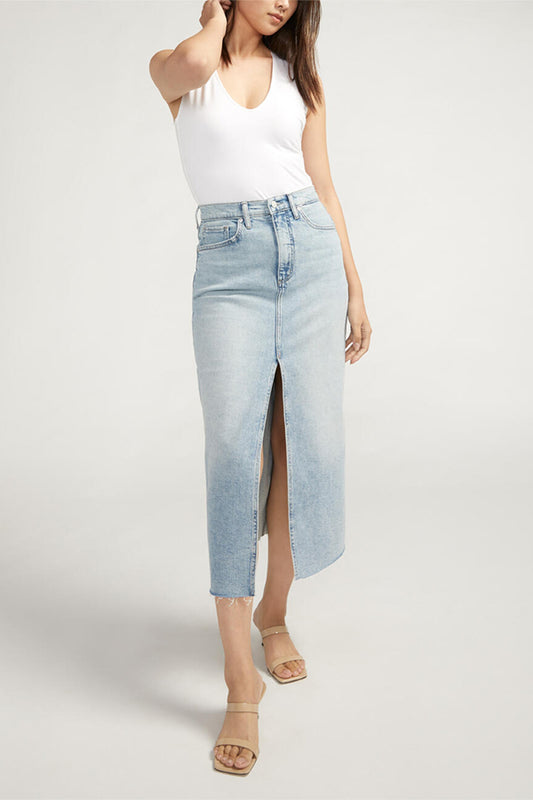 Silver High Rise Midi Skirt