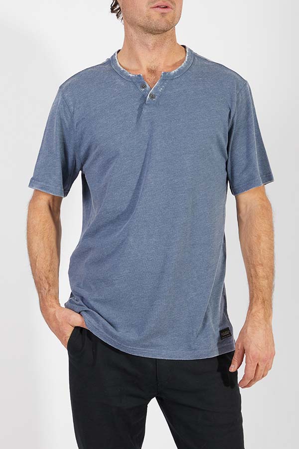 Silver Acid Wash Henley Tee