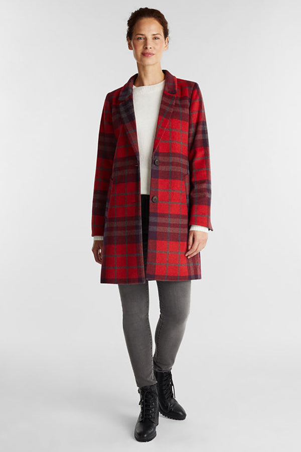 Esprit Blended Wool Check Coat