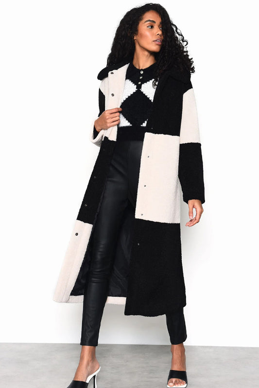 Glamorous Black Cream Patchwork Coat