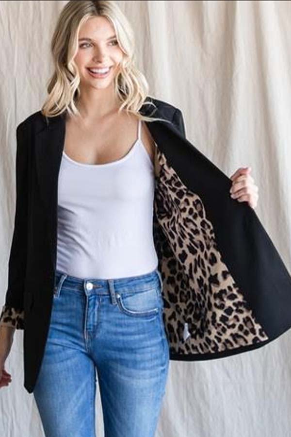 BK Brand PLUS Leopard Lined Blazer