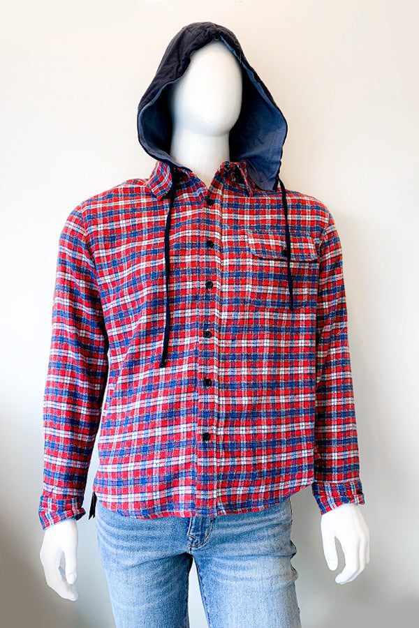 HEDGE Co. Mixed Media Flannel Hoodie