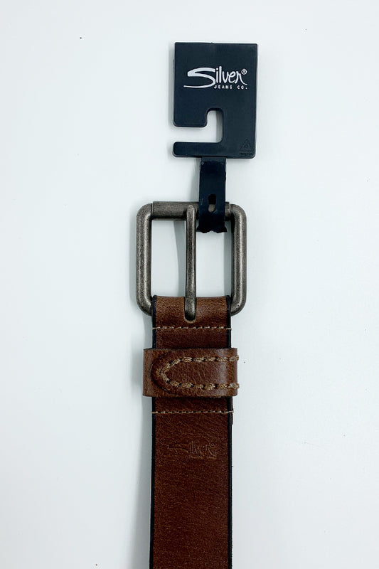 Silver Heavy Sewn Leather Belt