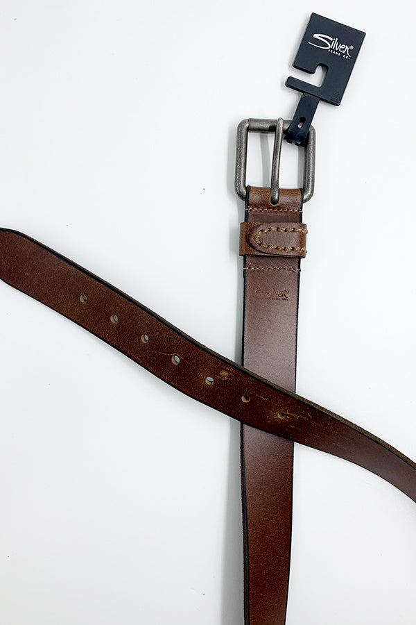 Silver Heavy Sewn Leather Belt