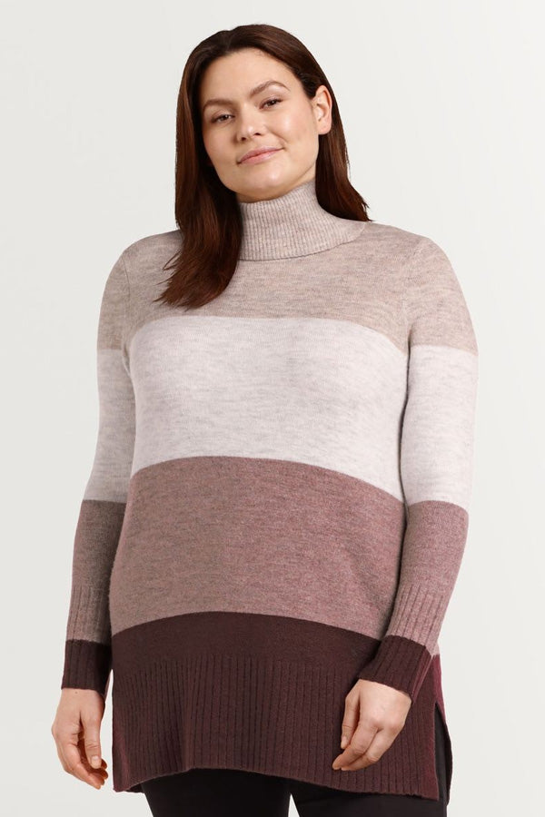 Point Zero Cowl Neck Striped Colour Block Sweater