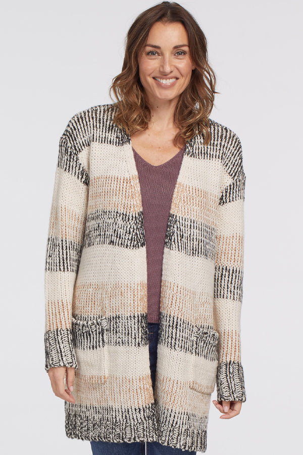 Tribal Long Striped Knitted Cardigan With Pockets