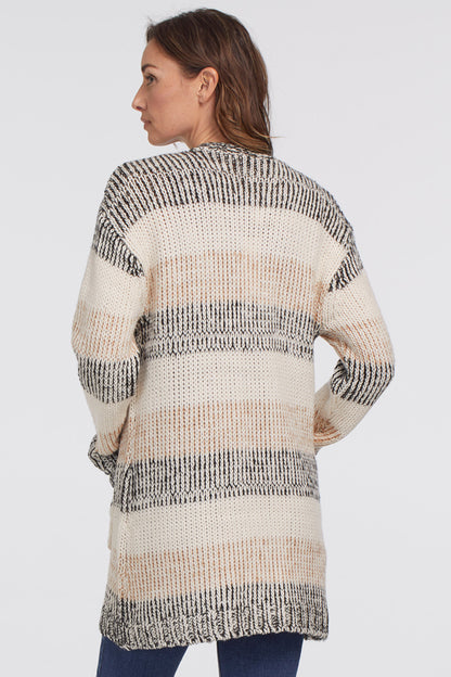 Tribal Long Striped Knitted Cardigan With Pockets
