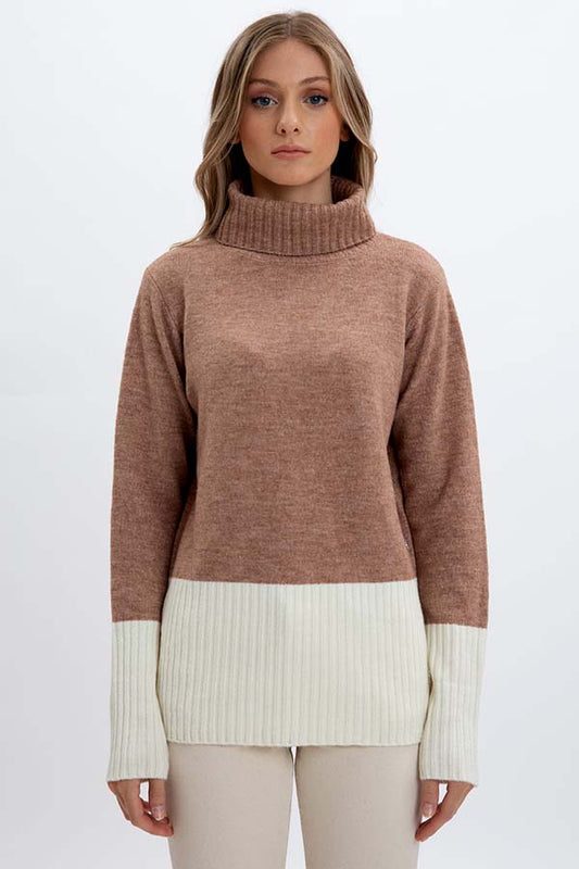 Point Zero Two-Toned Cowl Neck Sweater