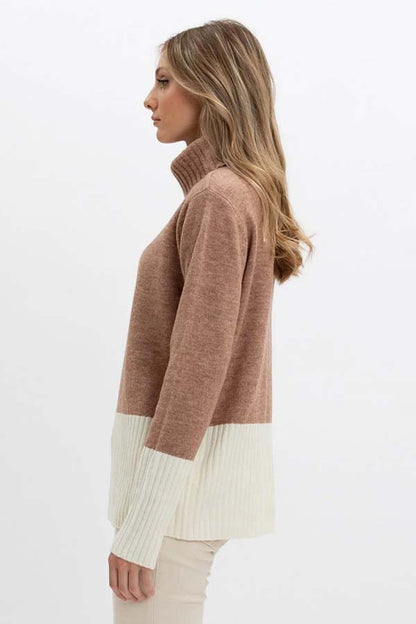 Point Zero Two-Toned Cowl Neck Sweater
