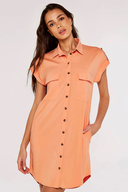 Apricot Utility Shirt Dress