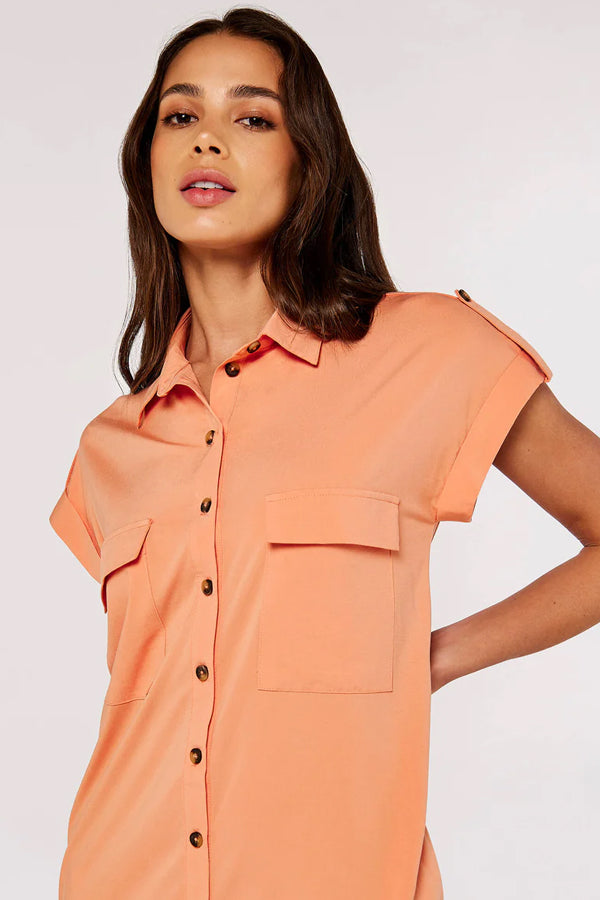 Apricot Utility Shirt Dress